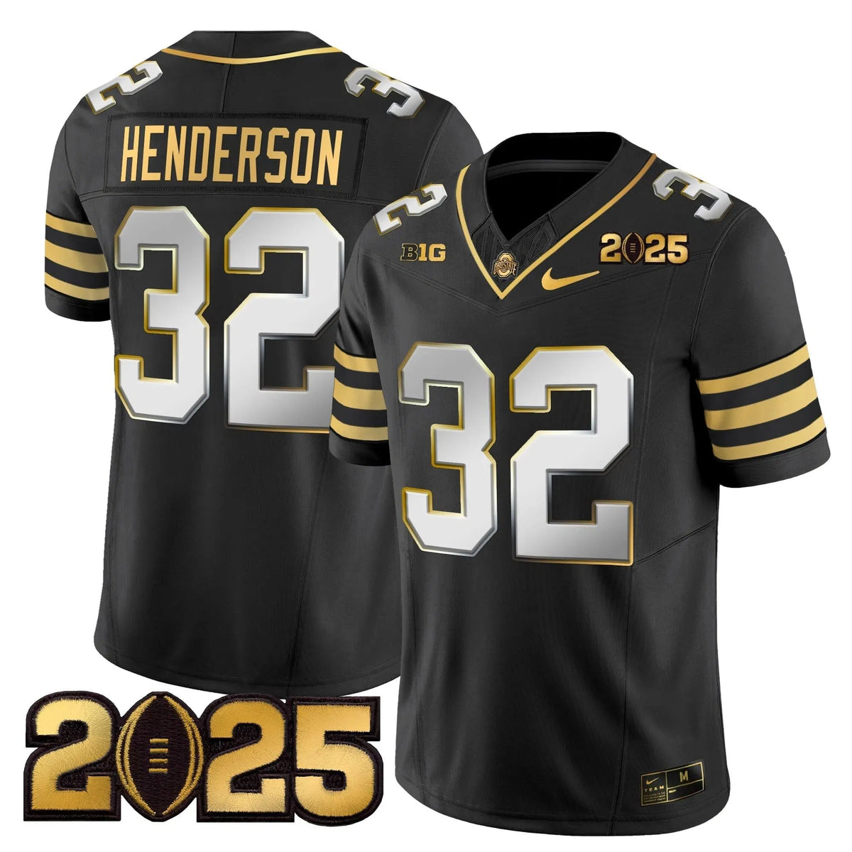 Personalized OSB 'Heritage Stripe' CFP Final Patch Gold Vapor Limited Jersey - Black Limited / Treveyon Henderson Stitched