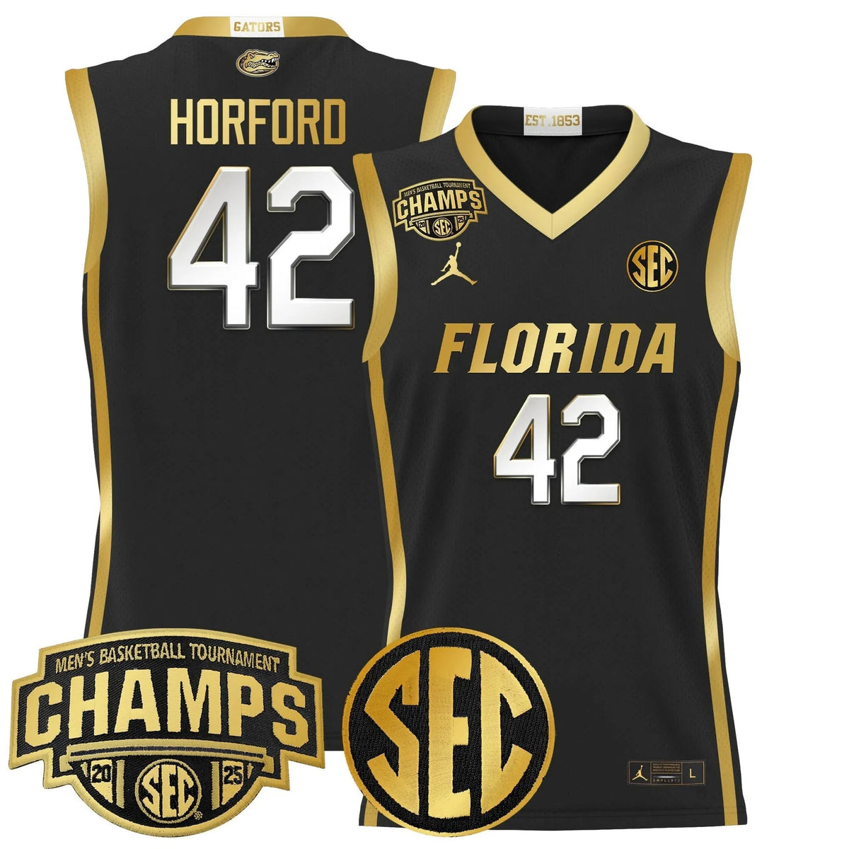 Personalized FG 2026 SEC Conference Tournament Champions Basketball Jersey - Stitched - Black Gold / Al Horford Stitched