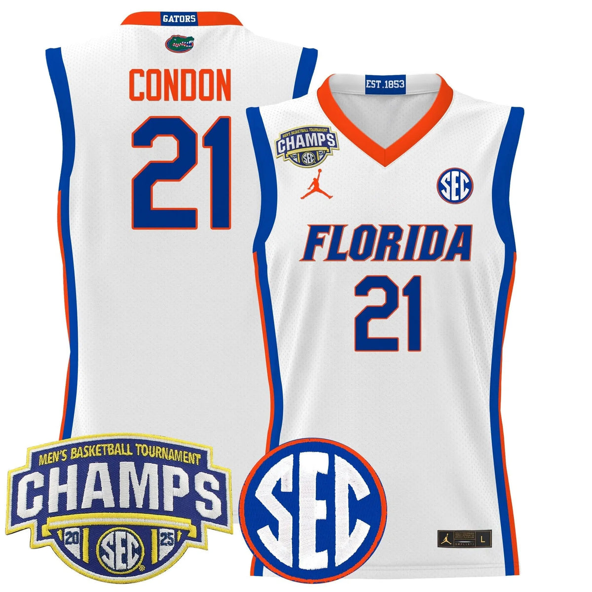 Personalized FG 2026 SEC Conference Tournament Champions Basketball Jersey - Stitched - White / Alex Condon Stitched
