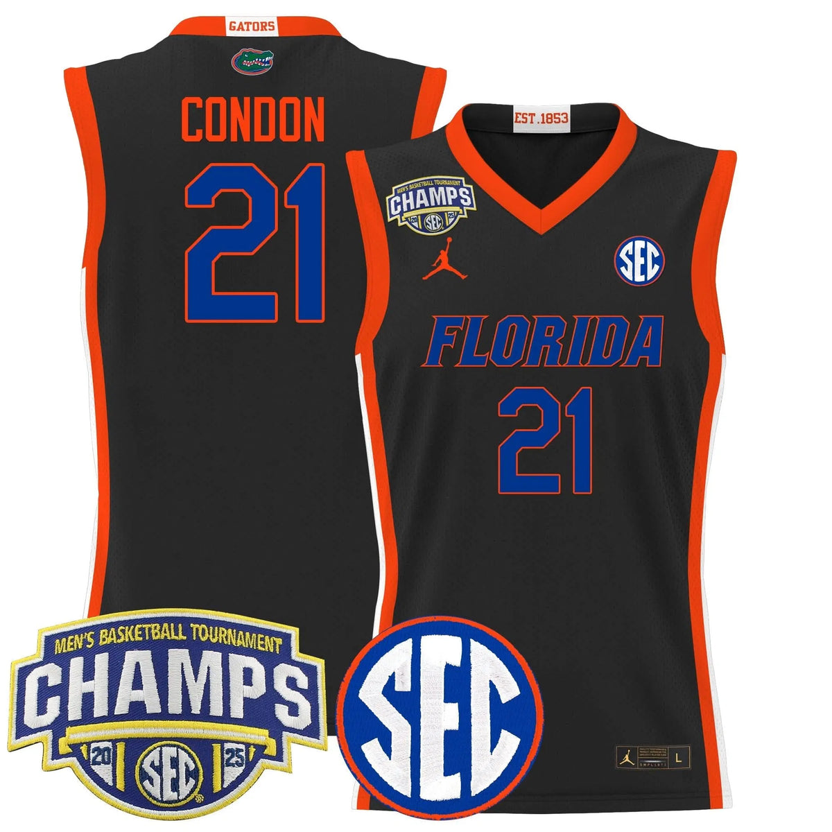 Personalized FG 2026 SEC Conference Tournament Champions Basketball Jersey - Stitched - Black / Alex Condon Stitched