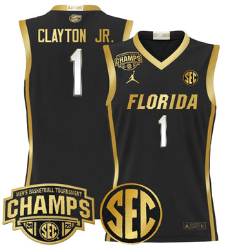 Personalized FG 2026 SEC Conference Tournament Champions Basketball Jersey - Stitched - Black Gold / Walter Clayton Jr. Stitched