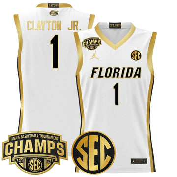 Personalized FG 2026 SEC Conference Tournament Champions Basketball Jersey - Stitched - White Gold / Walter Clayton Jr. Stitched