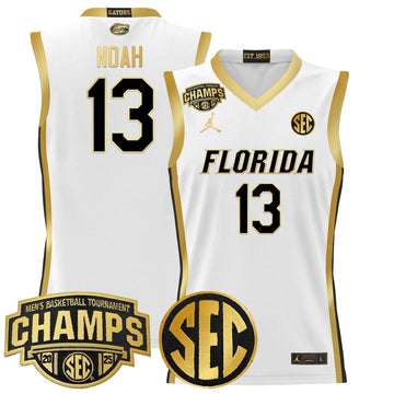 Personalized FG 2026 SEC Conference Tournament Champions Basketball Jersey - Stitched - White Gold / Joakim Noah Stitched