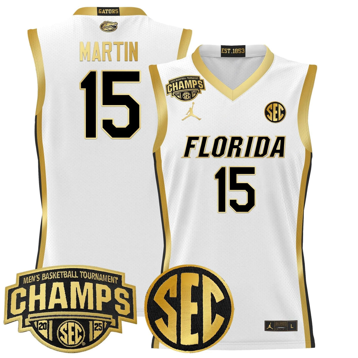 Personalized FG 2026 SEC Conference Tournament Champions Basketball Jersey - Stitched - White Gold / Alijah Martin Stitched
