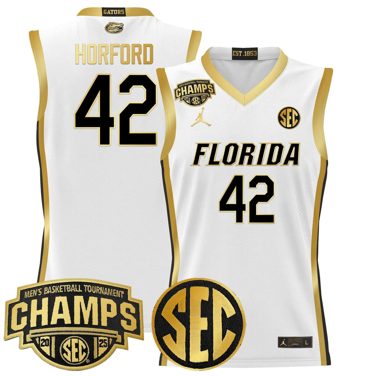 Personalized FG 2026 SEC Conference Tournament Champions Basketball Jersey - Stitched - White Gold / Al Horford Stitched