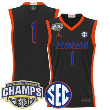 Personalized FG 2026 SEC Conference Tournament Champions Basketball Jersey - Stitched - Black / #1 Team Stitched