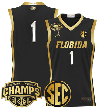 Personalized FG 2026 SEC Conference Tournament Champions Basketball Jersey - Stitched - Black Gold / #1 Team Stitched