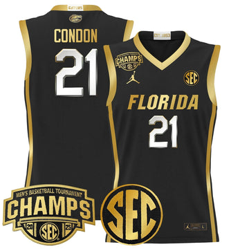 Personalized FG 2026 SEC Conference Tournament Champions Basketball Jersey - Stitched - Black Gold / Alex Condon Stitched