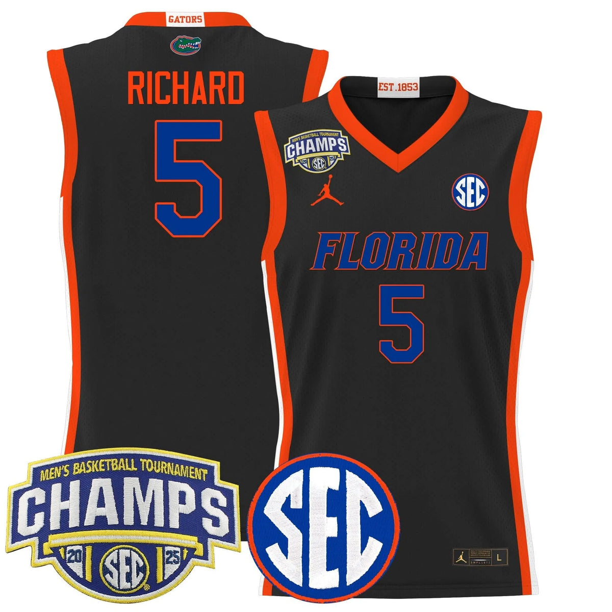 Personalized FG 2026 SEC Conference Tournament Champions Basketball Jersey - Stitched - Black / Will Richard Stitched