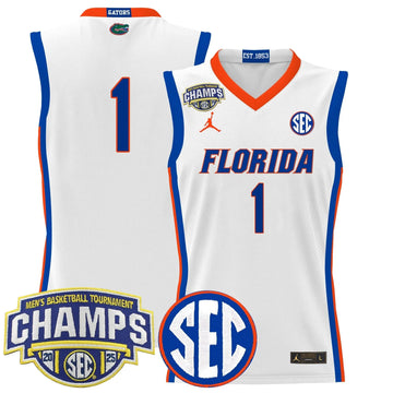 Personalized FG 2026 SEC Conference Tournament Champions Basketball Jersey - Stitched - White / #1 Team Stitched