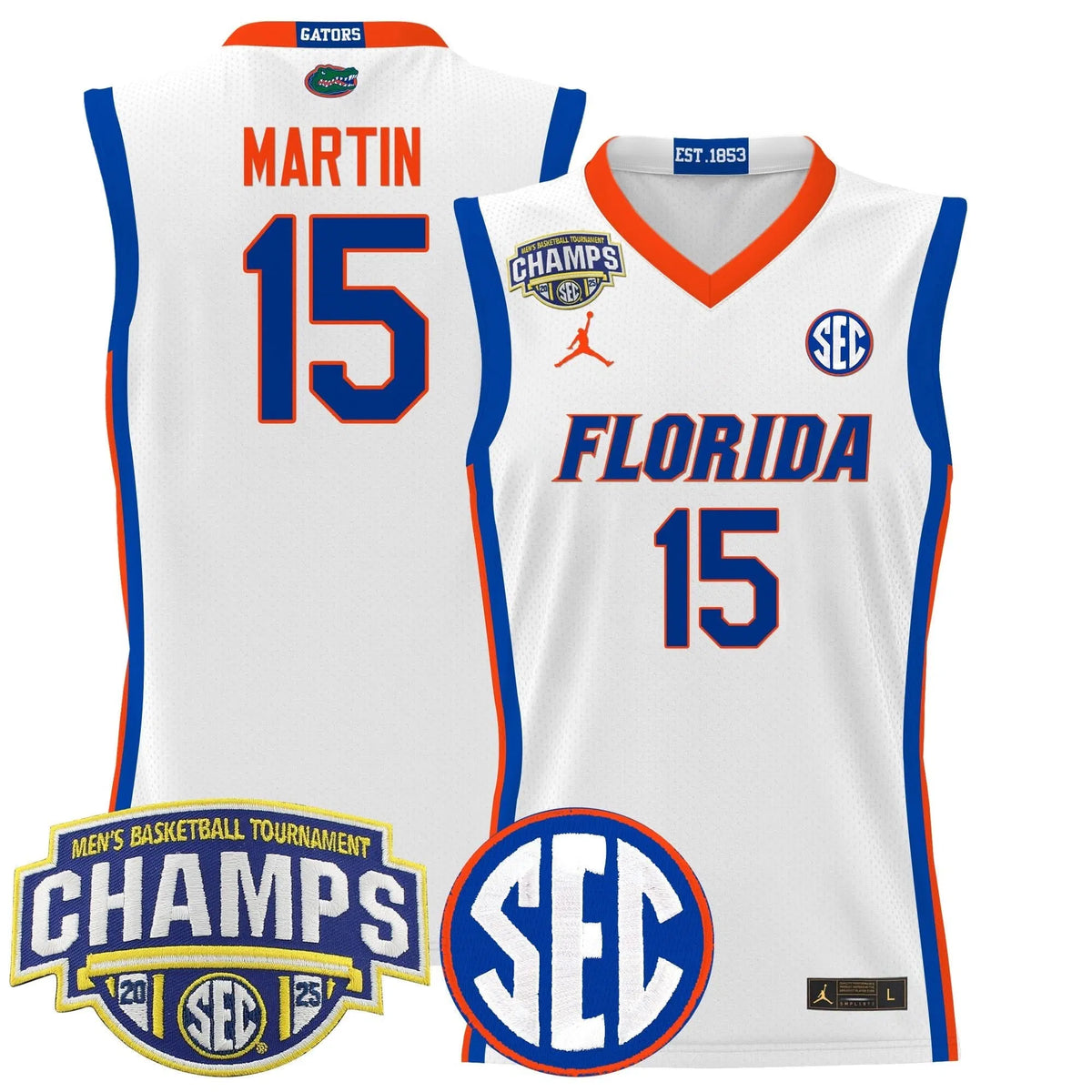 Personalized FG 2026 SEC Conference Tournament Champions Basketball Jersey - Stitched - White / Alijah Martin Stitched
