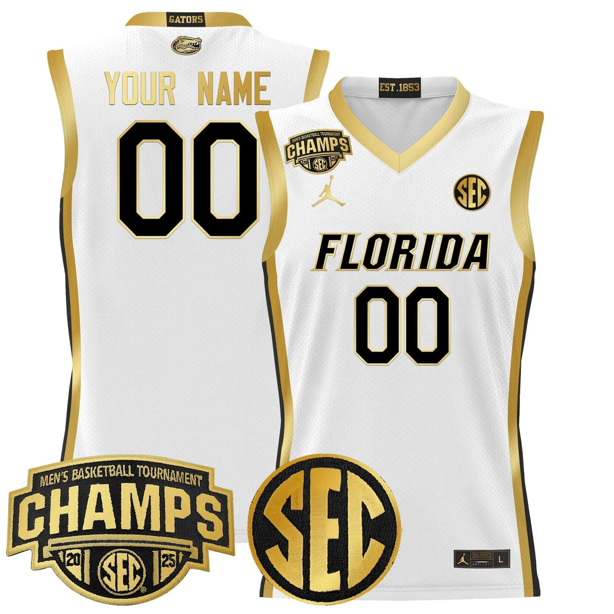 Personalized FG 2026 SEC Conference Tournament Champions Basketball Custom Jersey - Stitched - White Gold Stitched