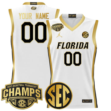 Personalized FG 2026 SEC Conference Tournament Champions Basketball Custom Jersey - Stitched - White Gold Stitched
