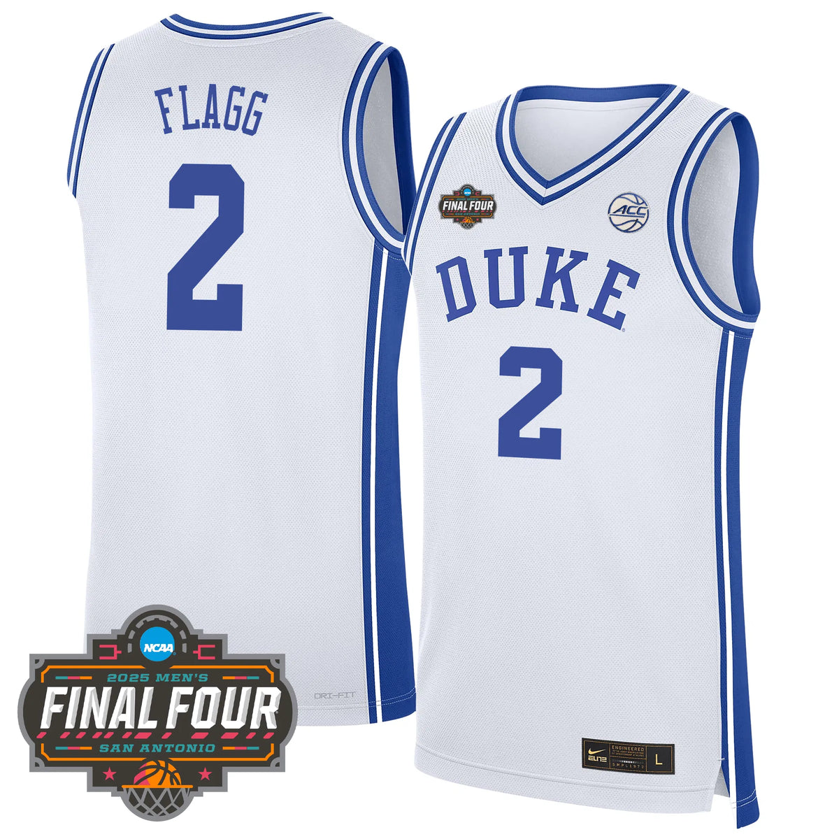 Personalized DUKE Basketball 24/25 Jersey - Final Four Patch - FLAGG - 2 / White Stitched