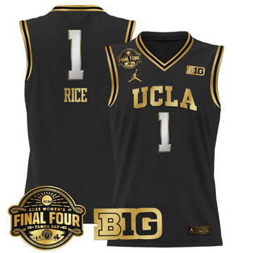 Personalized UCLA 2026 Big Ten Women's Final Four Patch Lightweight Basketball Jersey - Stitched - Black Gold / Kiki Rice Stitched