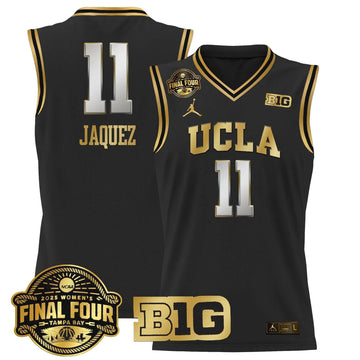 Personalized UCLA 2026 Big Ten Women's Final Four Patch Lightweight Basketball Jersey - Stitched - Black Gold / Gabriela Jaquez Stitched