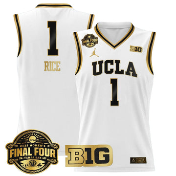 Personalized UCLA 2026 Big Ten Women's Final Four Patch Lightweight Basketball Jersey - Stitched - White Gold / Kiki Rice Stitched