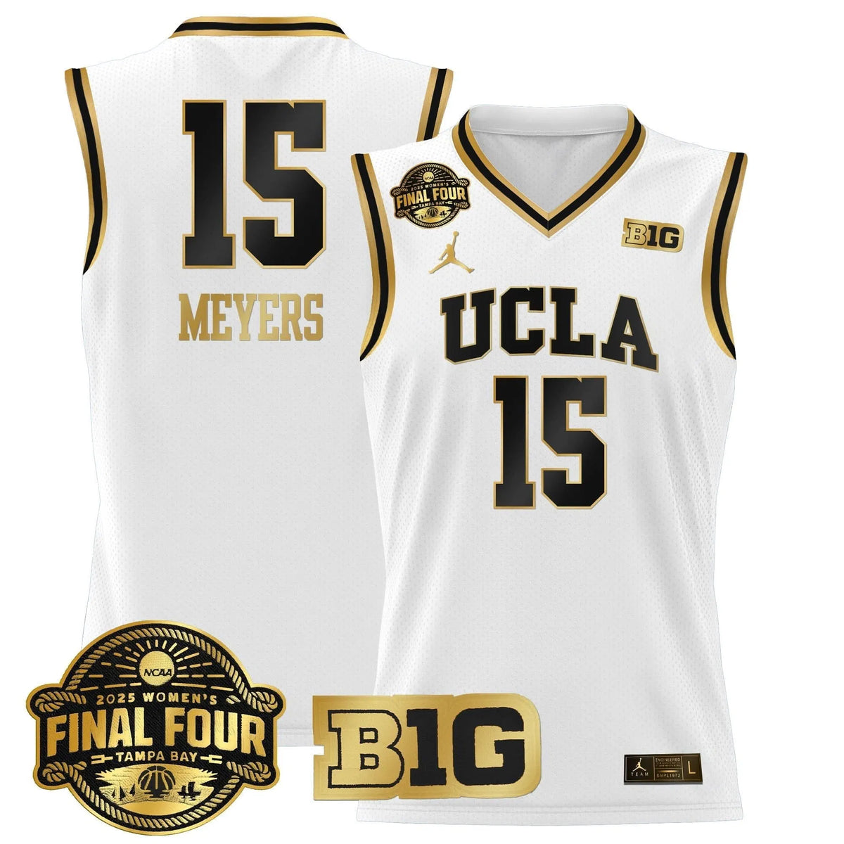 Personalized UCLA 2026 Big Ten Women's Final Four Patch Lightweight Basketball Jersey - Stitched - White Gold / Ann Meyers Stitched