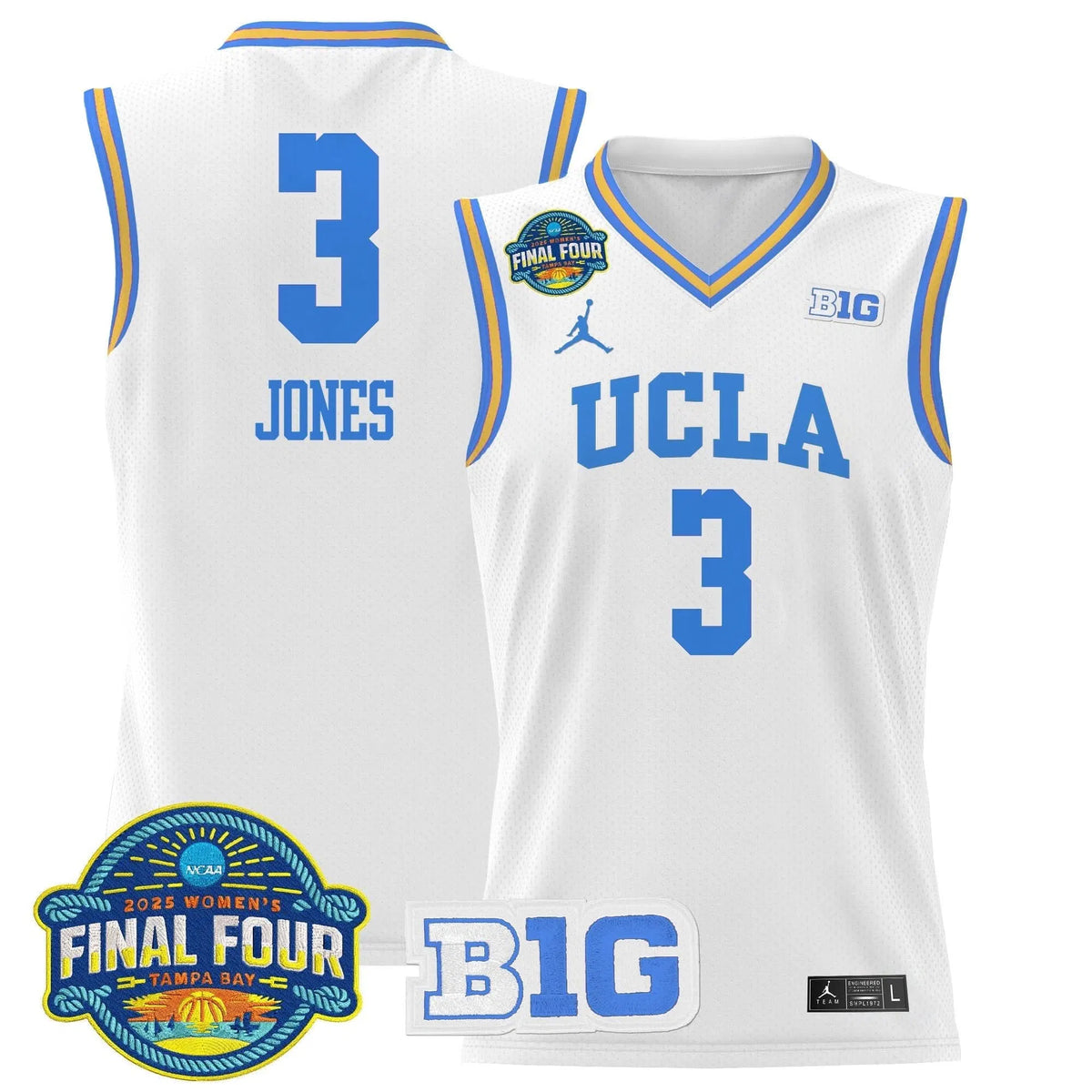 Personalized UCLA 2026 Big Ten Women's Final Four Patch Lightweight Basketball Jersey - Stitched - White / Londynn Jones Stitched