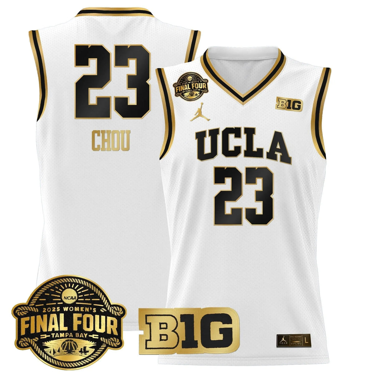 Personalized UCLA 2026 Big Ten Women's Final Four Patch Lightweight Basketball Jersey - Stitched - White Gold / Natalie Chou Stitched