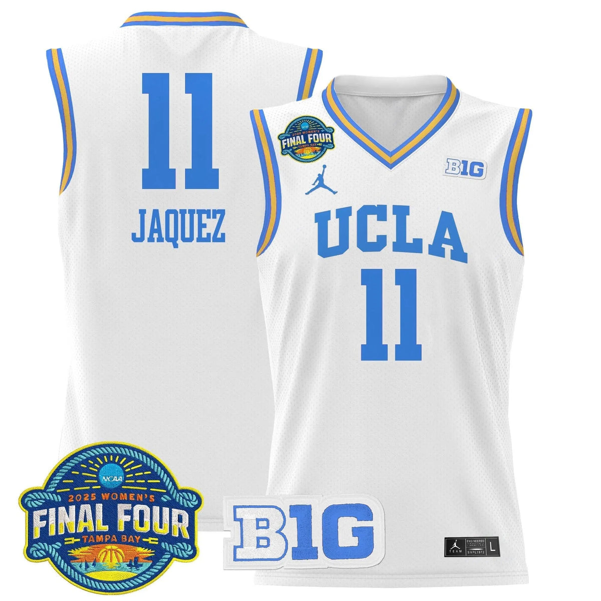 Personalized UCLA 2026 Big Ten Women's Final Four Patch Lightweight Basketball Jersey - Stitched - White / Gabriela Jaquez Stitched