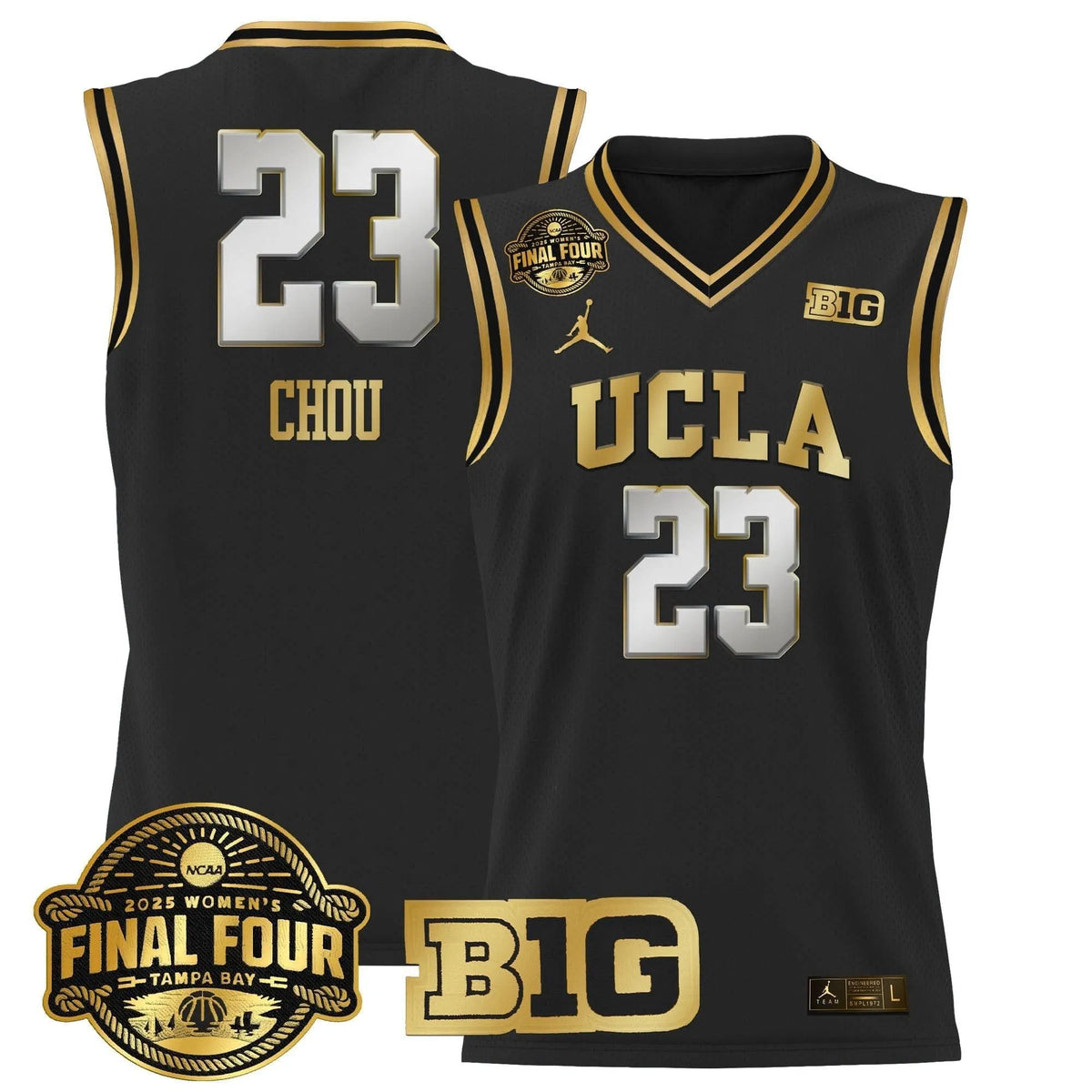 Personalized UCLA 2026 Big Ten Women's Final Four Patch Lightweight Basketball Jersey - Stitched - Black Gold / Natalie Chou Stitched