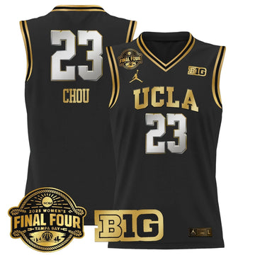 Personalized UCLA 2026 Big Ten Women's Final Four Patch Lightweight Basketball Jersey - Stitched - Black Gold / Natalie Chou Stitched