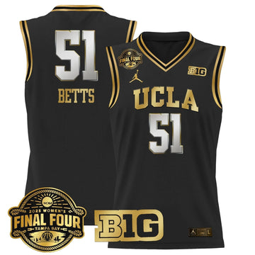 Personalized UCLA 2026 Big Ten Women's Final Four Patch Lightweight Basketball Jersey - Stitched - Black Gold / Lauren Betts Stitched