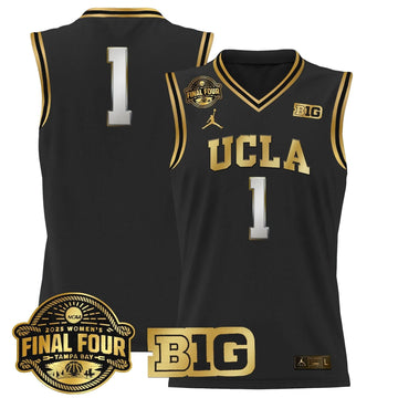 Personalized UCLA 2026 Big Ten Women's Final Four Patch Lightweight Basketball Jersey - Stitched - Black Gold / #1 Team Stitched
