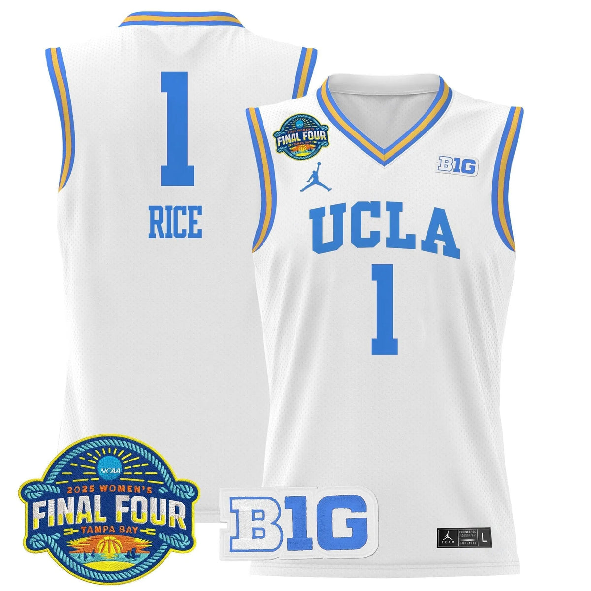 Personalized UCLA 2026 Big Ten Women's Final Four Patch Lightweight Basketball Jersey - Stitched - White / Kiki Rice Stitched