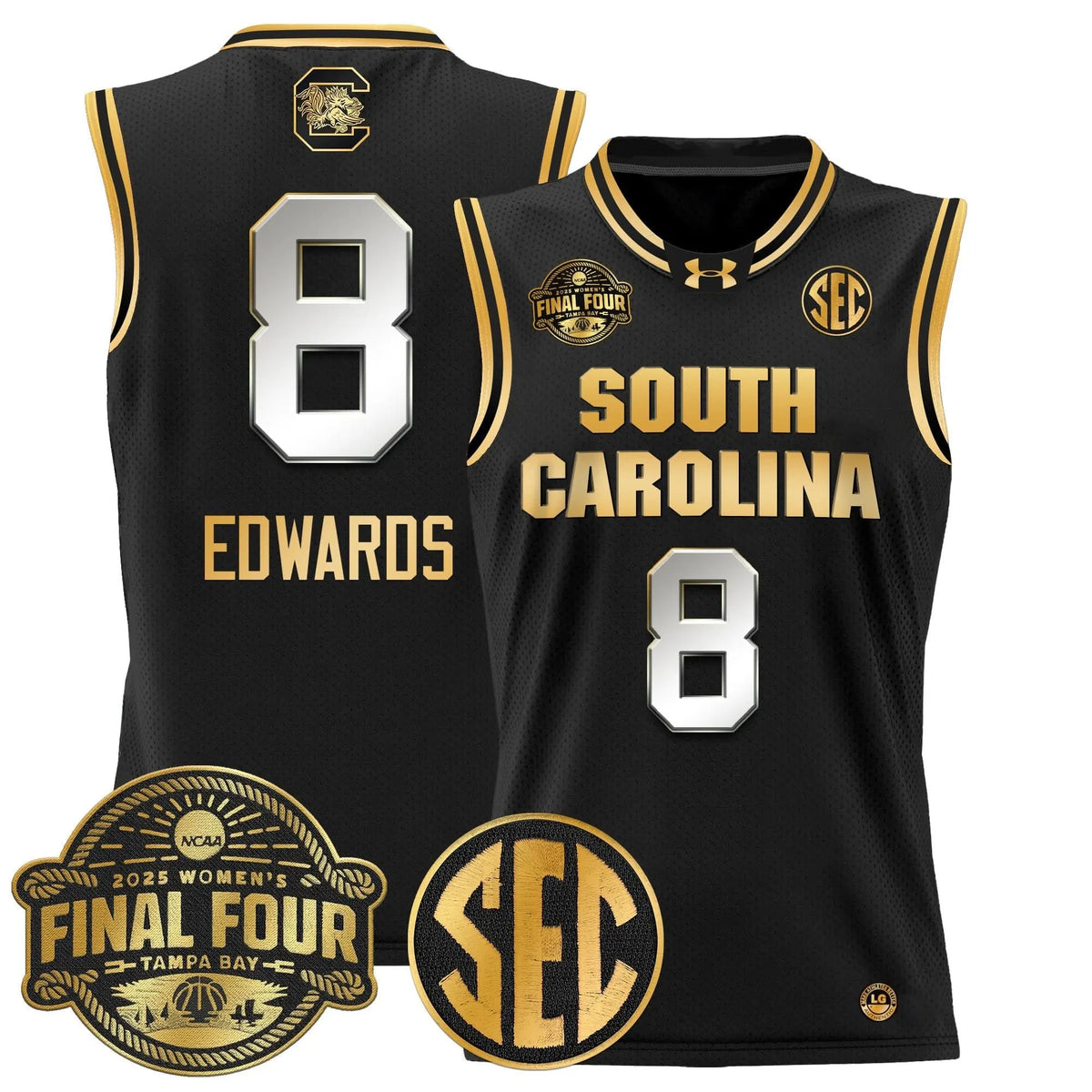 Personalized SCG 2026 Sec Women's Final Four Patch Lightweight Basketball Jersey - Stitched - Black Gold / Joyce Edwards Stitched
