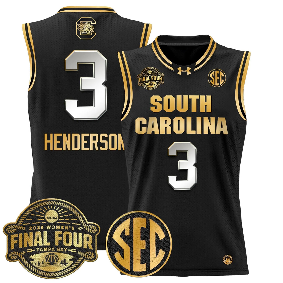 Personalized SCG 2026 Sec Women's Final Four Patch Lightweight Basketball Jersey - Stitched - Black Gold / Destanni Henderson Stitched