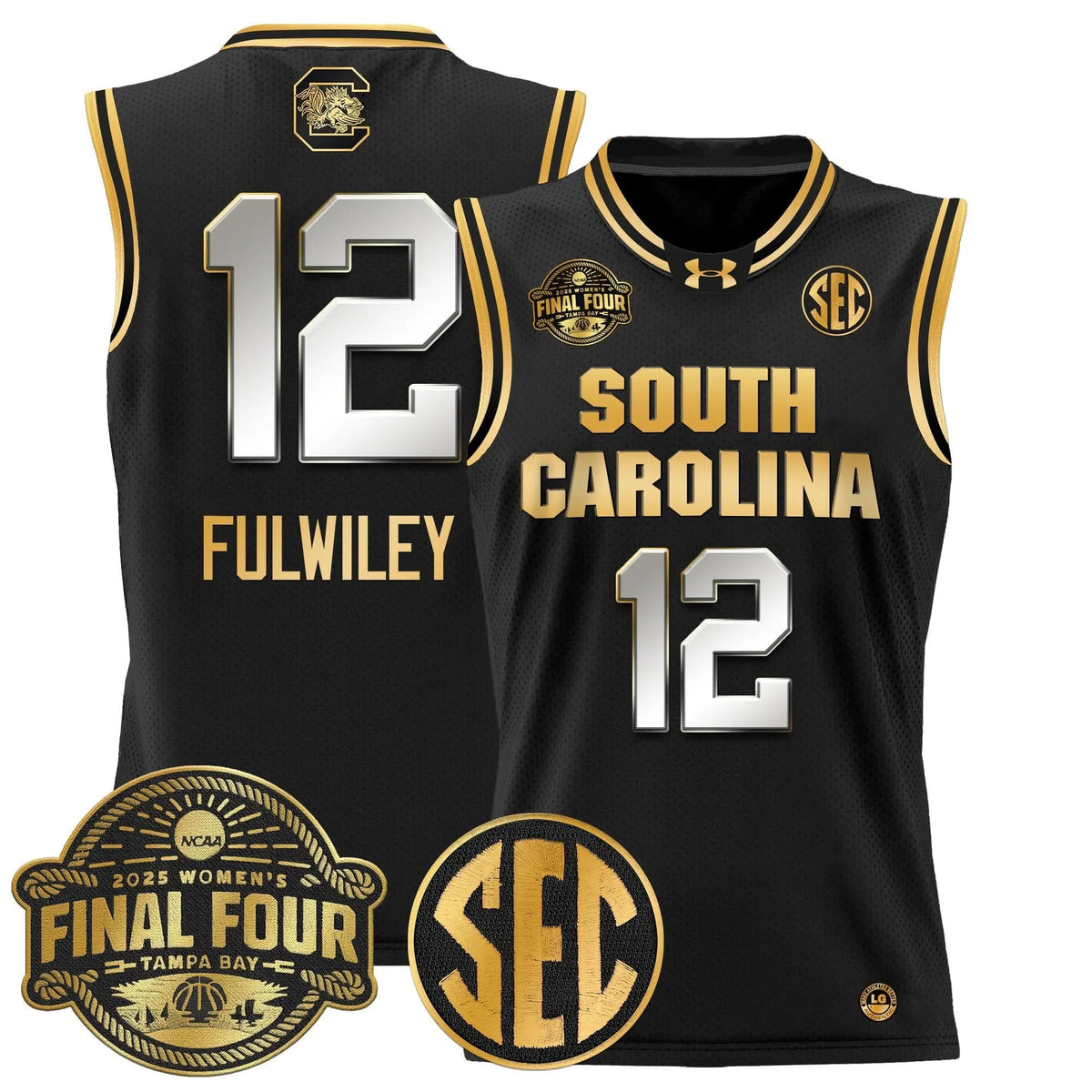 Personalized SCG 2026 Sec Women's Final Four Patch Lightweight Basketball Jersey - Stitched - Black Gold / MiLaysia Fulwiley Stitched