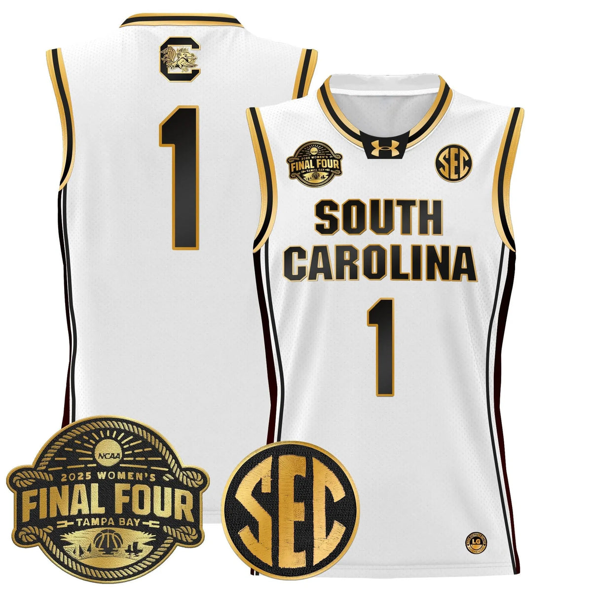 Personalized SCG 2026 Sec Women's Final Four Patch Lightweight Basketball Jersey - Stitched - White Gold / #1 Team Stitched