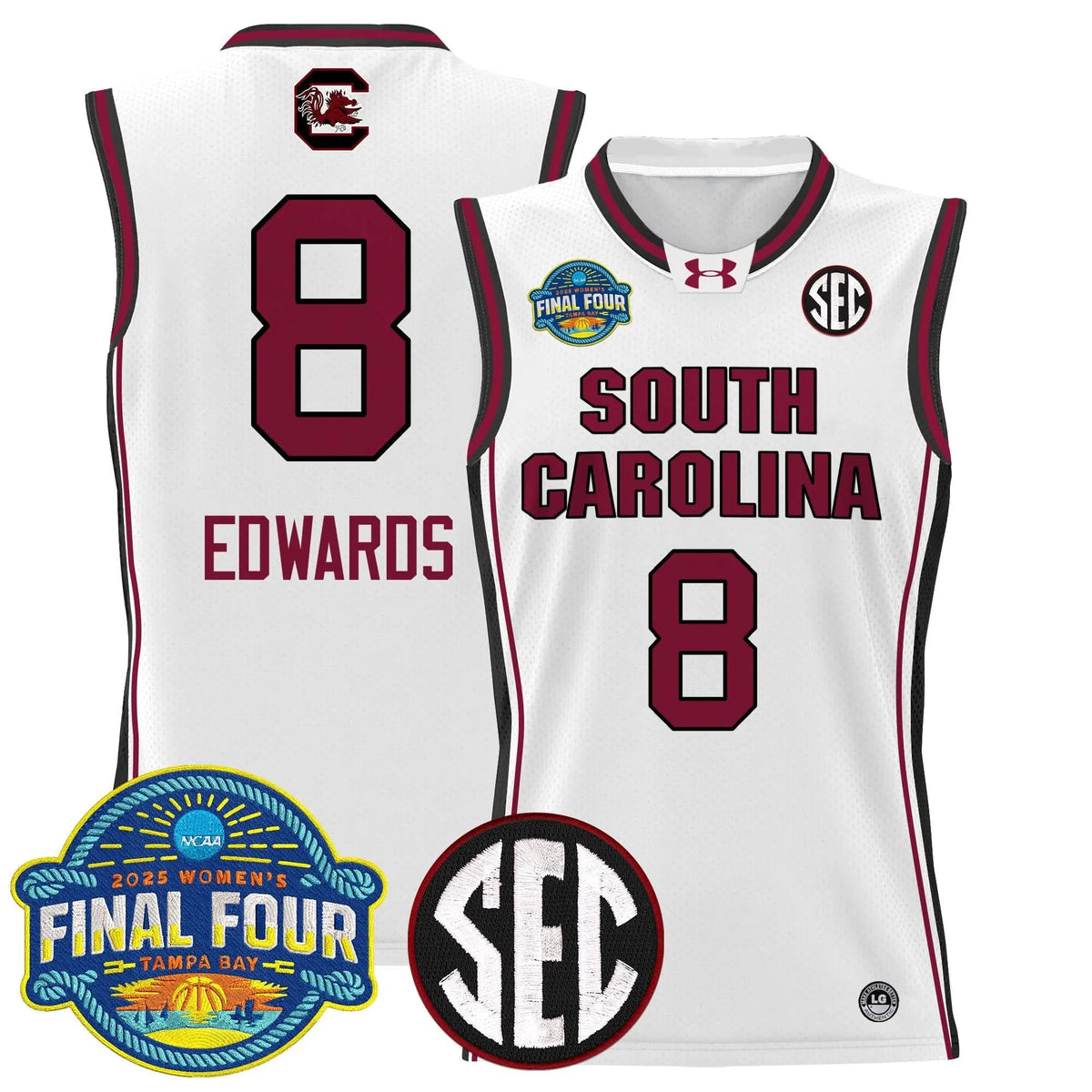 Personalized SCG 2026 Sec Women's Final Four Patch Lightweight Basketball Jersey - Stitched - White / Joyce Edwards Stitched