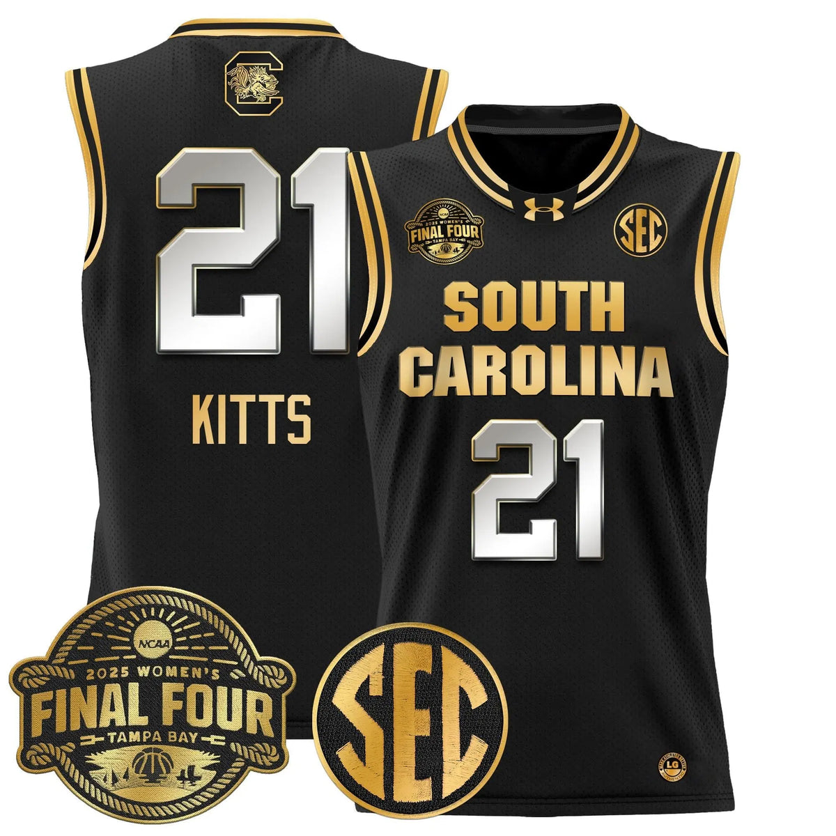 Personalized SCG 2026 Sec Women's Final Four Patch Lightweight Basketball Jersey - Stitched - Black Gold / Chloe Kitts Stitched