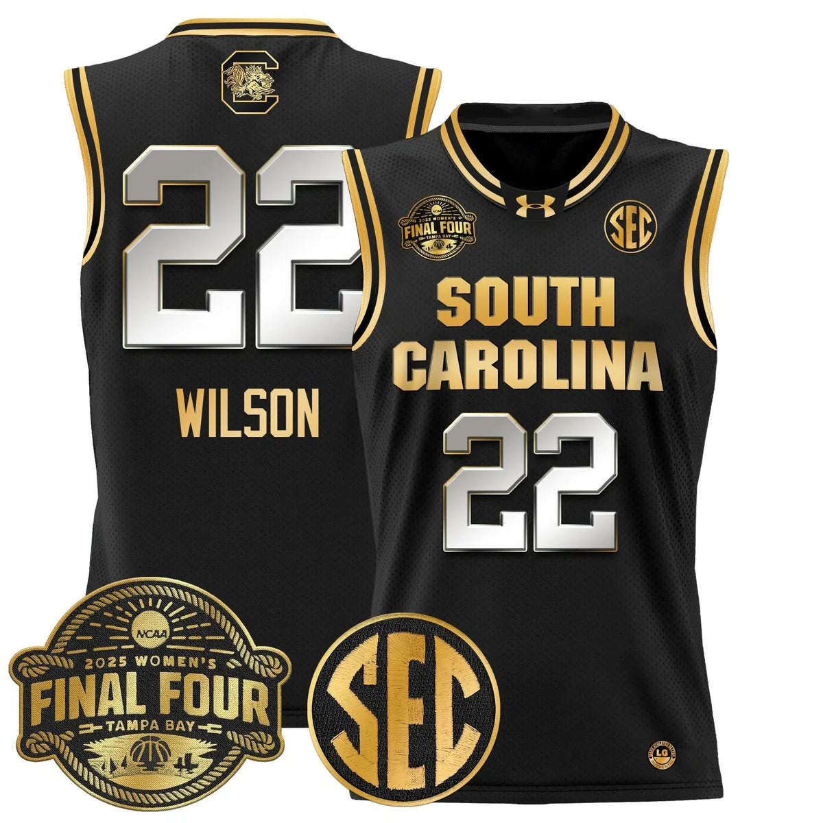 Personalized SCG 2026 Sec Women's Final Four Patch Lightweight Basketball Jersey - Stitched - Black Gold / A'ja Wilson Stitched