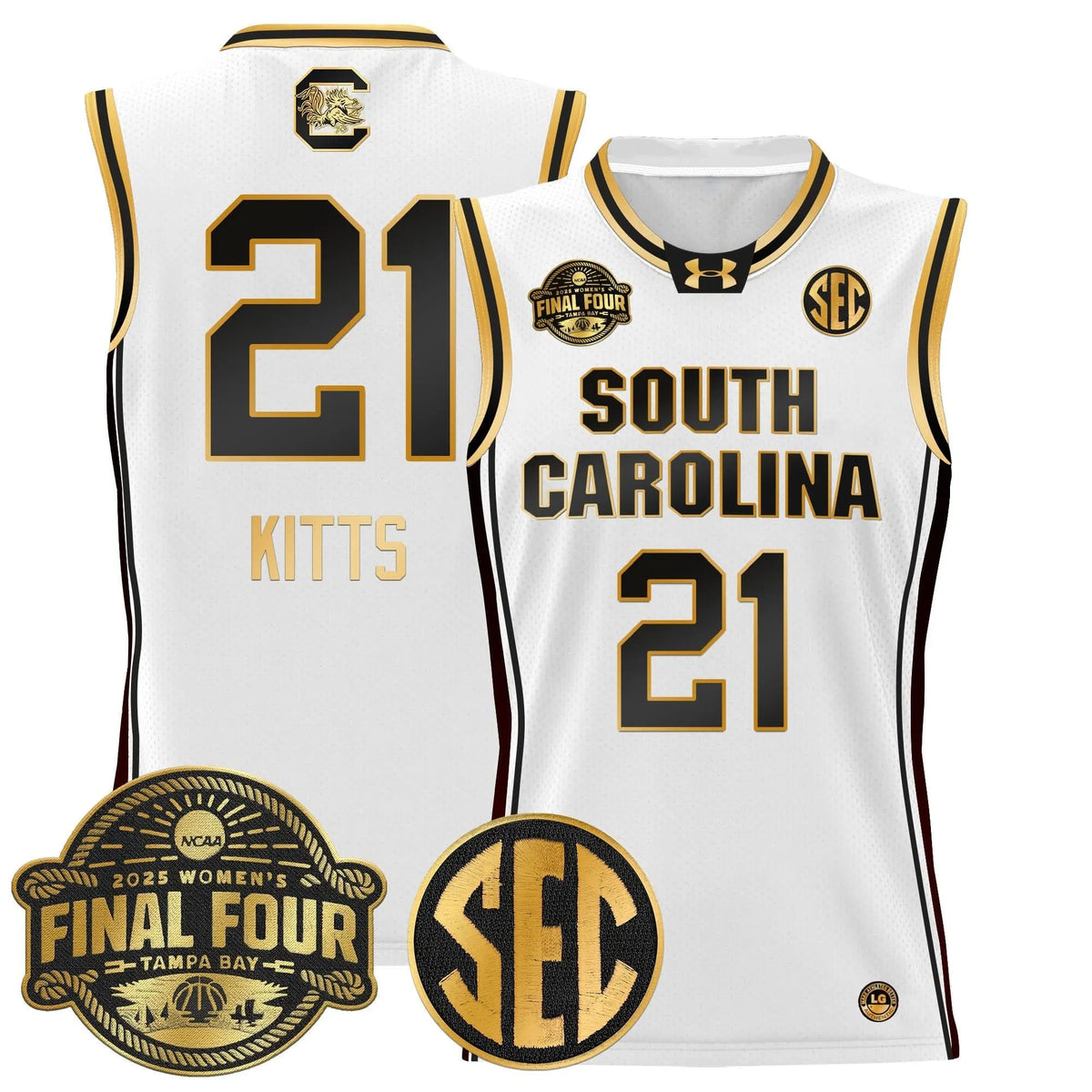 Personalized SCG 2026 Sec Women's Final Four Patch Lightweight Basketball Jersey - Stitched - White Gold / Chloe Kitts Stitched