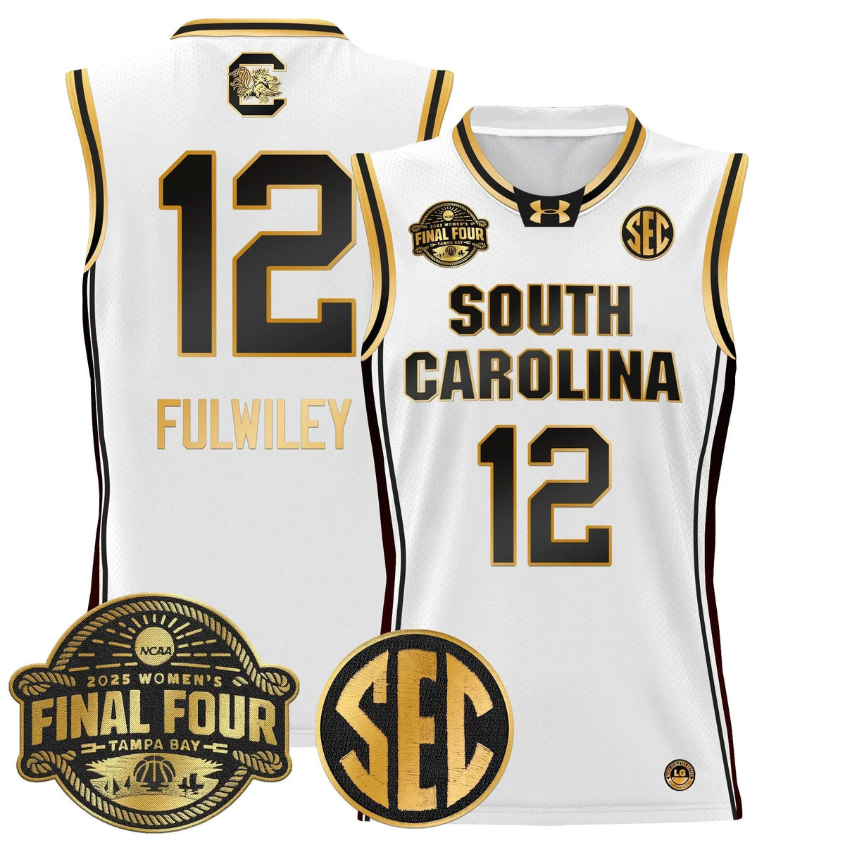 Personalized SCG 2026 Sec Women's Final Four Patch Lightweight Basketball Jersey - Stitched - White Gold / MiLaysia Fulwiley Stitched