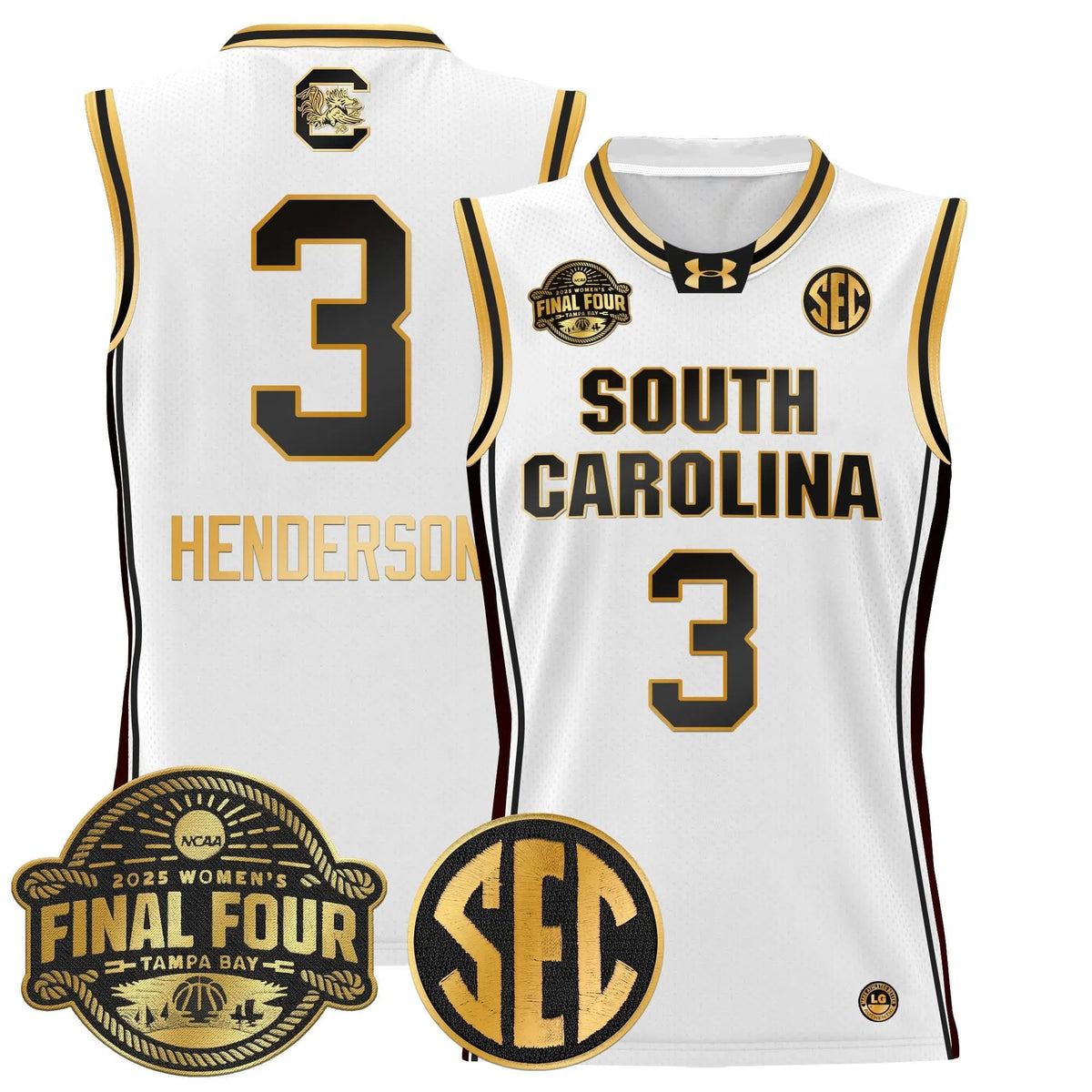 Personalized SCG 2026 Sec Women's Final Four Patch Lightweight Basketball Jersey - Stitched - White Gold / Destanni Henderson Stitched