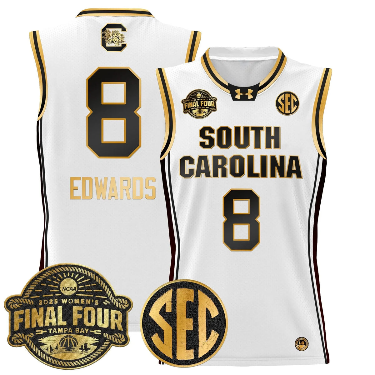 Personalized SCG 2026 Sec Women's Final Four Patch Lightweight Basketball Jersey - Stitched - White Gold / Joyce Edwards Stitched