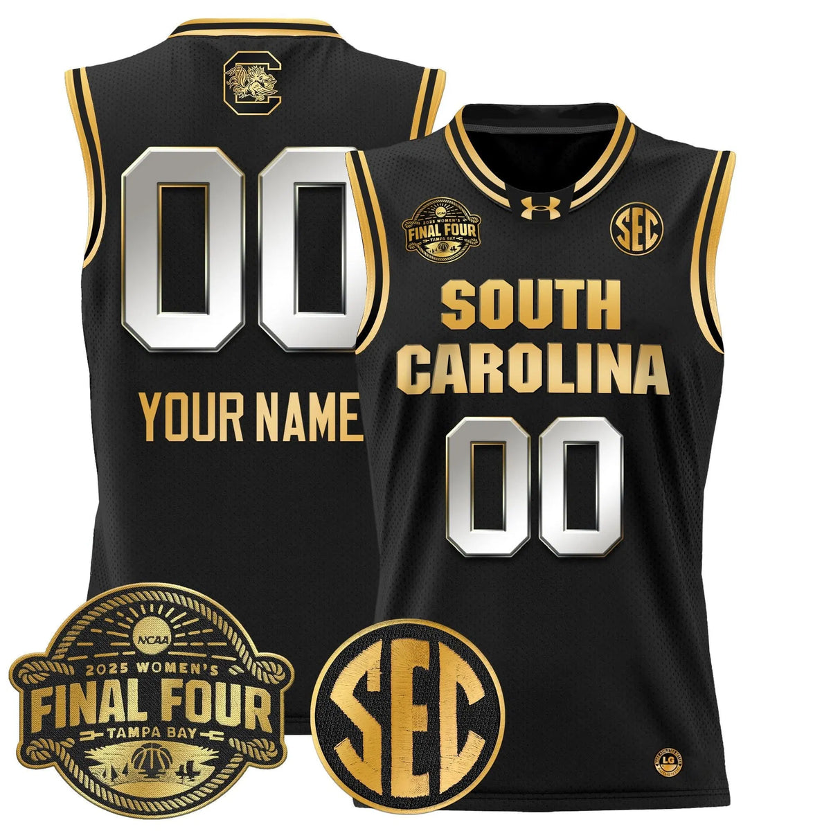 Personalized SCG 2026 Sec Women's Final Four Patch Lightweight Basketball Custom Jersey - Stitched - Black Gold Stitched