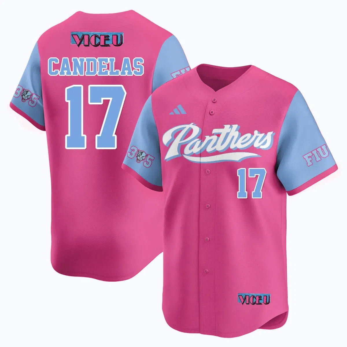 Personalized FIU Baseball 2026 'Vice U' Jersey - Stitched - Hector Candelas - 17 / Pink Stitched
