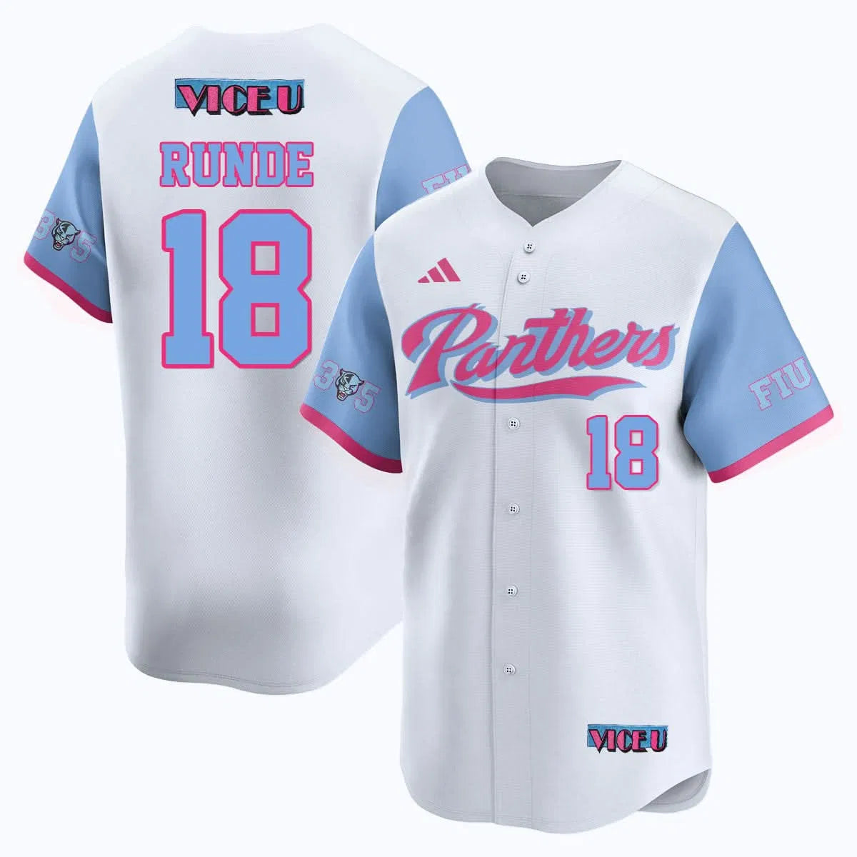 Personalized FIU Baseball 2026 'Vice U' Jersey - Stitched - Logan Runde - 18 / White Stitched
