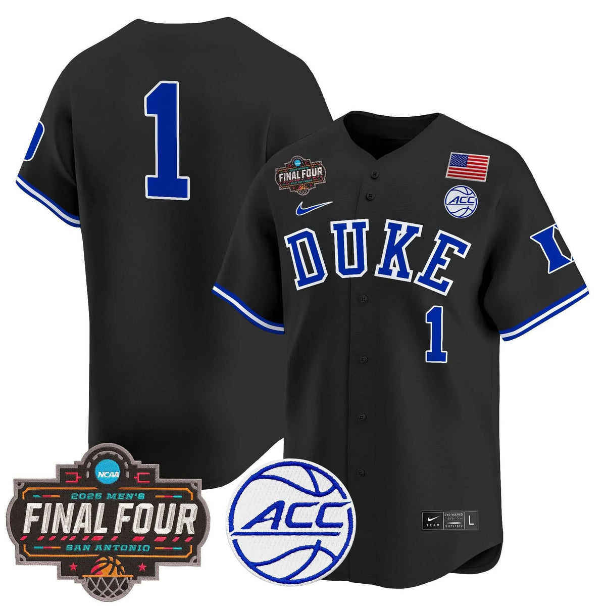 Personalized DUKE 2026 Final Four Patch Vapor Baseball Jersey - Stitched - Black / Team Stitched