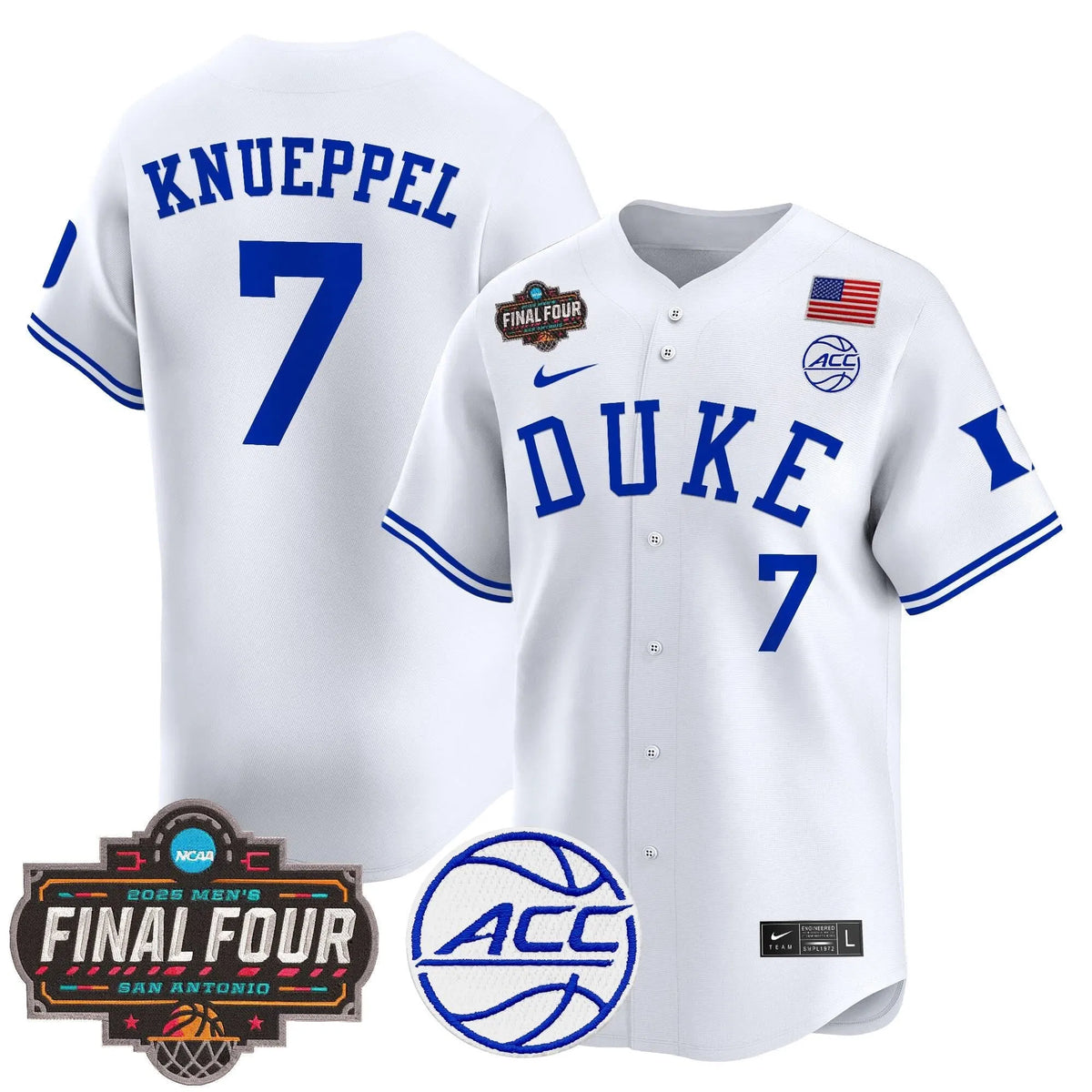 Personalized DUKE 2026 Final Four Patch Vapor Baseball Jersey - Stitched - White / Kon Knueppel Stitched