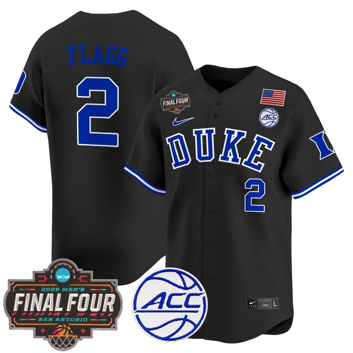 Personalized DUKE 2026 Final Four Patch Vapor Baseball Jersey - Stitched - Black / Cooper Flagg Stitched