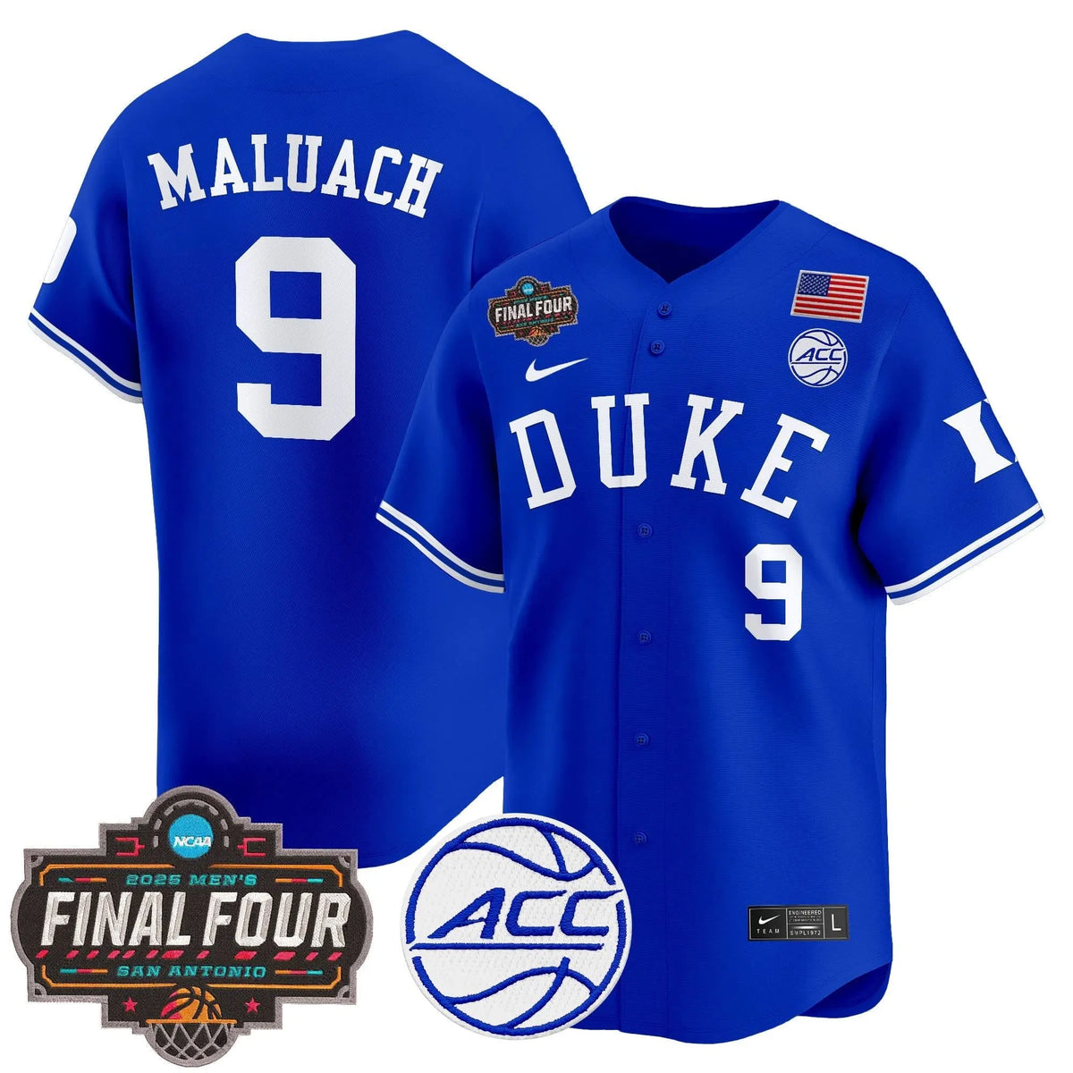 Personalized DUKE 2026 Final Four Patch Vapor Baseball Jersey - Stitched - Royal / Khaman Maluach Stitched