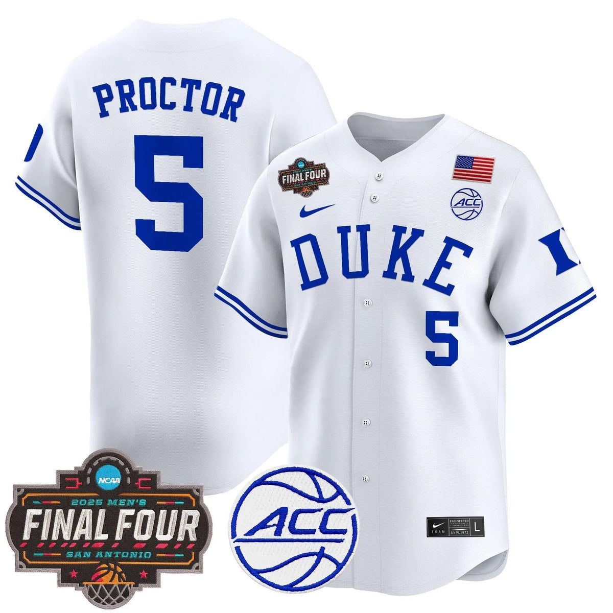 Personalized DUKE 2026 Final Four Patch Vapor Baseball Jersey - Stitched - White / Tyrese Proctor Stitched
