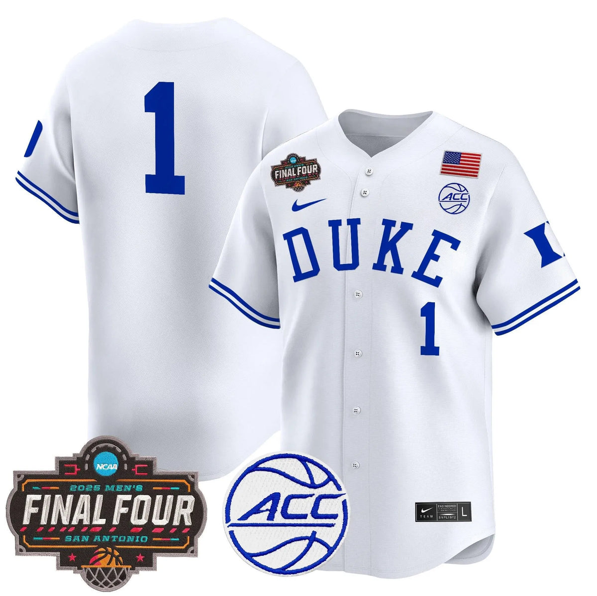 Personalized DUKE 2026 Final Four Patch Vapor Baseball Jersey - Stitched - White / Team Stitched